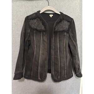 Reba Distressed Black Denim Jacket Embroidered Western Grunge Goth S Whimsygoth